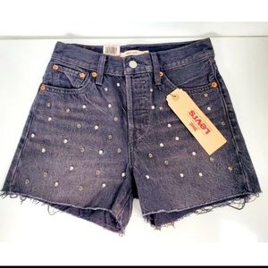 NWT Levi Black Distressed Studded Wedgie Shorts
